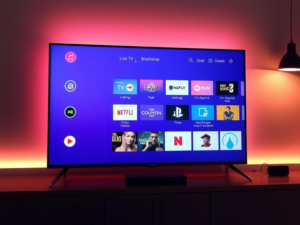 A sleek and intuitive IPTV interface displayed on a high-resolution display, showcasing a clean and modern design with intuitive navigation menus and icons. The screen is bathed in a soft, warm lighting that creates a cozy and inviting atmosphere, drawing the user's attention to the vibrant and crisp visuals. The layout is well-organized, with clear sections for live TV, on-demand content, and settings, allowing for seamless exploration of the IPTV service. The interface is responsive and smooth, reflecting the high-quality performance of the Android box hardware. The overall impression is one of a user-friendly and visually appealing IPTV experience that enhances the enjoyment of the content.
