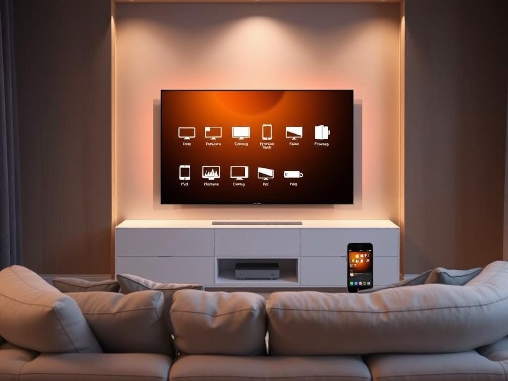 A well-lit living room setting, with a comfortable couch and a sleek entertainment center. On the screen, a user interface displaying multiple device icons, representing different devices accessing the same IPTV account. The room is bathed in a warm, inviting glow, conveying a sense of ease and convenience. The devices, ranging from a smart TV to a mobile phone and tablet, are seamlessly integrated, showcasing the effortless migration of the IPTV account across various platforms. The overall atmosphere suggests the simplicity and accessibility of managing IPTV on multiple devices, supporting the article's focus on providing uninterrupted entertainment. A well-lit living room setting, with a comfortable couch and a sleek entertainment center. On the screen, a user interface displaying multiple device icons, representing different devices accessing the same IPTV account. The room is bathed in a warm, inviting glow, conveying a sense of ease and convenience. The devices, ranging from a smart TV to a mobile phone and tablet, are seamlessly integrated, showcasing the effortless migration of the IPTV account across various platforms. The overall atmosphere suggests the simplicity and accessibility of managing IPTV on multiple devices, supporting the article's focus on providing uninterrupted entertainment.