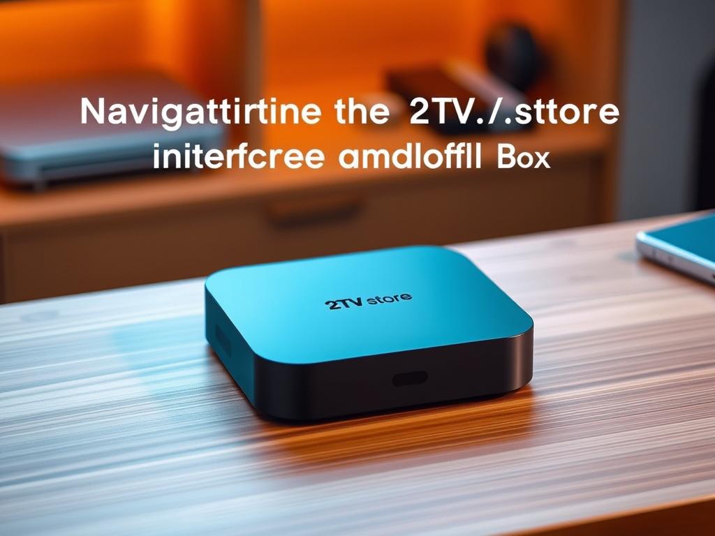 An android TV box with a sleek, modern design sits prominently on a minimalist wooden desk. The device's front panel features a clean, uncluttered interface, hinting at the intuitive navigation of the 2TV.store platform. Warm, indirect lighting casts a soft glow, creating a welcoming and visually appealing atmosphere. The composition is balanced, with the TV box taking center stage, surrounded by a few tasteful accessories that suggest a home entertainment setup. The image conveys a sense of simplicity, functionality, and a user-friendly experience, perfectly aligning with the section title "Navigating the 2TV.store Interface on Android Box".